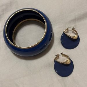 Buru Jewlery: blue cuff with gold and blue earrings with gold accent